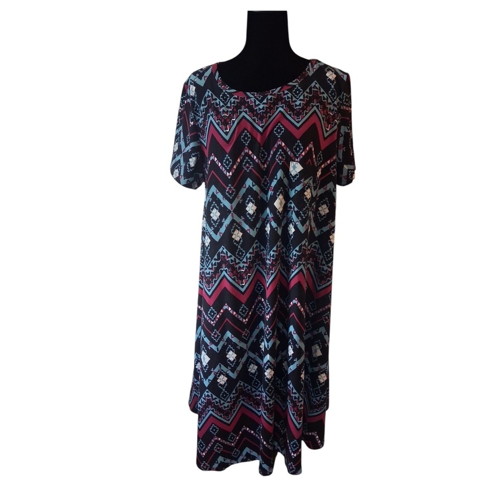 LuLaRoe CARLY High Low Dress With Pocket Black Teal Red Size 2XL